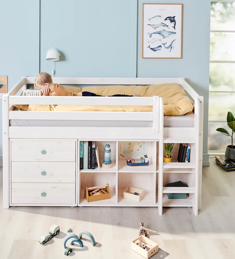 Flexa Halvhøj Seng m. Lige Stige - Classic - 210x110x120 cm - Hv