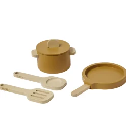 Flexa Play Køkkensæt - Gryde og Pande - Mustard/Naturalwood