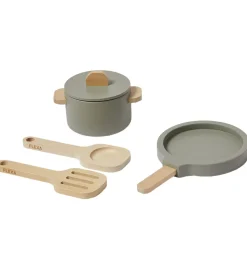 Flexa Play Køkkensæt - Gryde og Pande - Greenish/Naturalwood