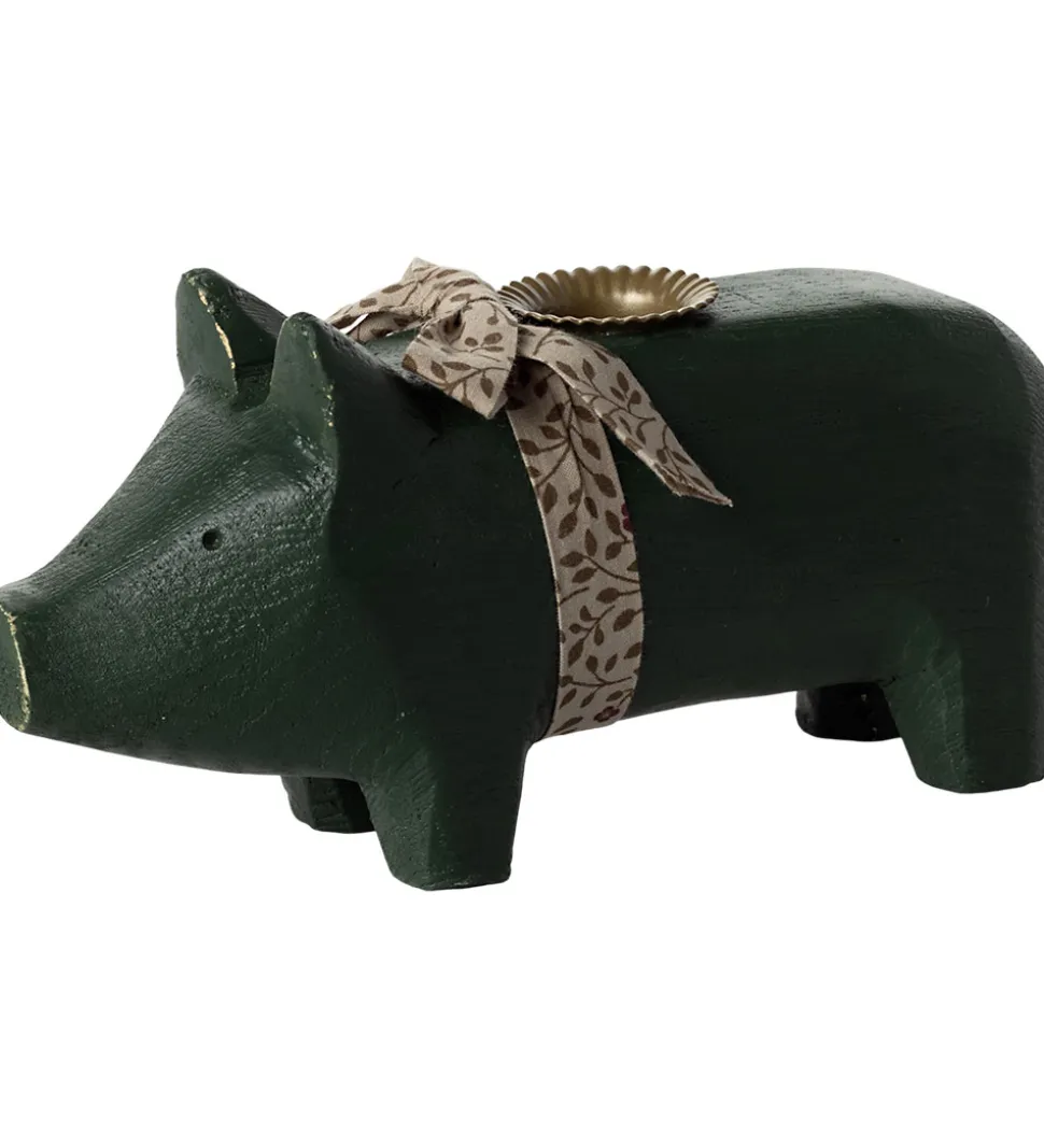 Maileg Lysestage - Træ - Medium Gris - Mørkegrøn