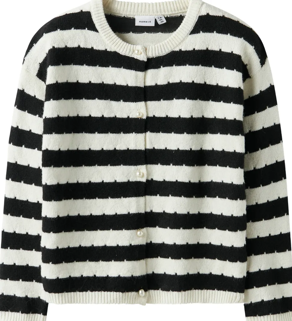 Name it Cardigan - NkfSylvea - Strik - Cloud Dancer/w.Black Stri