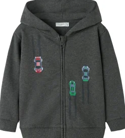 Name It Cardigan m. Hætte - NmmVoltinus - Dark Grey Melange/Cars