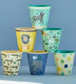 Rice Kopper - Melamin - 6 stk. - 160 ml - Blå/Jungle Print