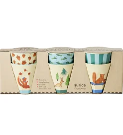 Rice Kopper - Melamin - 6 stk. - 160 ml - Blå/Happy Forest Print