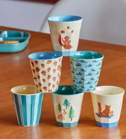 Rice Kopper - Melamin - 6 stk. - 160 ml - Blå/Happy Forest Print