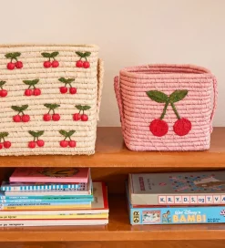 Rice Opbevaringskurv - Raffia/Søgræs - 20x20 cm - Pink/Kirsebær