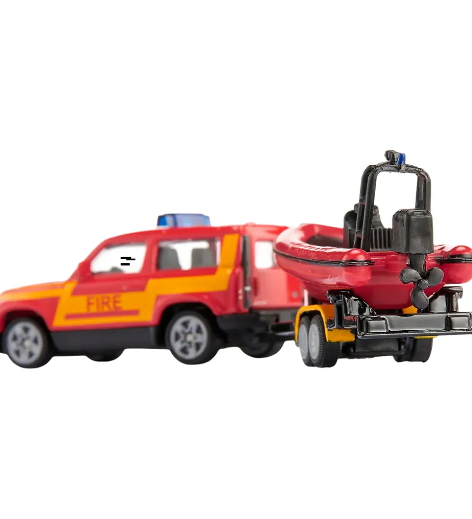 Siku Bil m. Båd - Land Rover Defender m. Boat - Rød/Gul