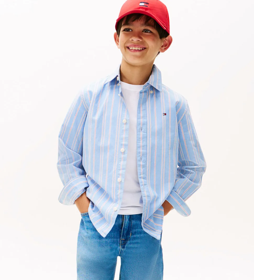 Tommy Hilfiger Skjorte - Cloudy Blue m. Hvid/Rød